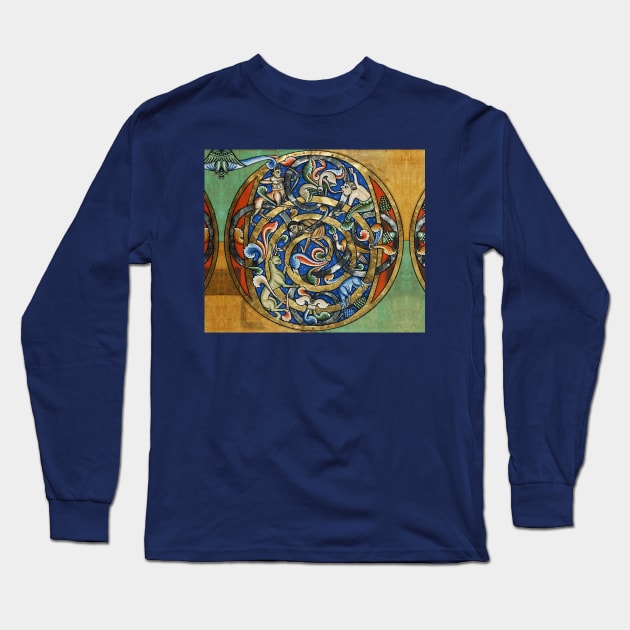 MEDIEVAL BESTIARY Centaur, Fantastic Animals Gold Blue Round Long Sleeve T-Shirt by BulganLumini